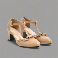 Carina | Orthopädische Vintage-Heels mit Schleife – Aprikose