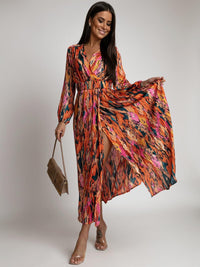 Verity - V-Ausschnitt langes Kleid – Orangerot
