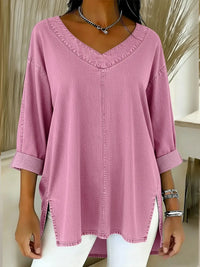 Mirela | Lockeres V-Ausschnitt Top mit Design – Rosa