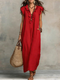 Marlene | Bequemes Leinenkleid mit lockerer Passform – Rot