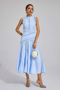 Ottaviana | Damen Ärmelloses Midi Spitzenkleid Gelb – Blau