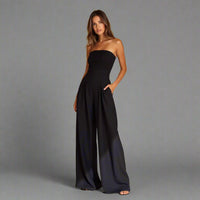 Margarethe | Eleganter Jumpsuit mit Schulterfreiem Design und Weitem Bein – Schwarz