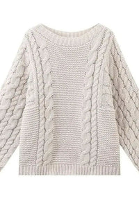 ELISE – Oversize Zopf‑Strickpullover für Damen – Weiß
