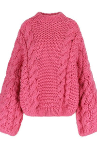 ELISE – Oversize Zopf‑Strickpullover für Damen – Lachs