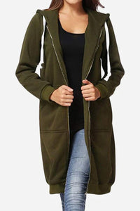 Vyralie | Übergroßes Sweatshirt mit langer Kapuze und Reißverschluss – Oliv