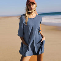Anna - Übergroßer T-Shirt-Overall – Blau