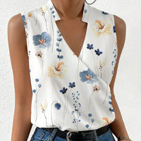 Paloma | Damen Ärmellose V-Ausschnitt Bluse Floral – Hellblau
