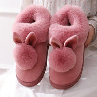 Damen Hausschuhe mit Kaninchenmotiv | Winter – Rosa