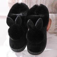 Damen Hausschuhe mit Kaninchenmotiv | Winter – Schwarz