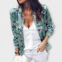 Emma | Elegante Bomberjacke für Damen mit Blumen – Grün