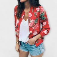 Emma | Elegante Bomberjacke für Damen mit Blumen – Rot