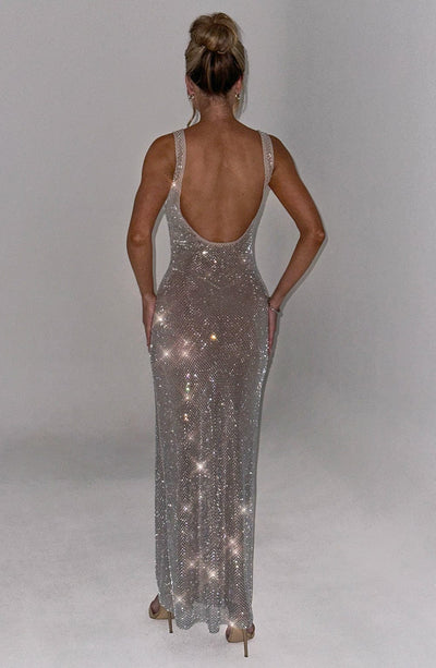 Aurora - Sexy Silber Maxi Kleid