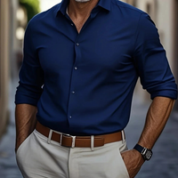 Philipp | Herren Klassisches Langarm Hemd Slim Fit – Marine