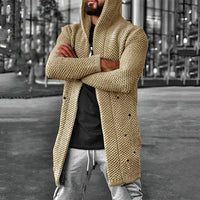 LÄSSIGER MITTELLANGER HERREN-STRICKCARDIGAN MIT KAPUZE - HOWARD – Khaki