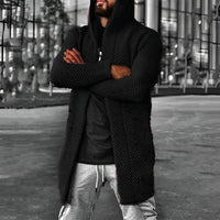 LÄSSIGER MITTELLANGER HERREN-STRICKCARDIGAN MIT KAPUZE - HOWARD – Schwarz