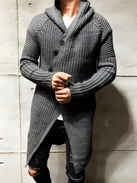 Lässige Strickjacke mit Kapuze aus langem Strick - MICHAEL – Dunkelgrau