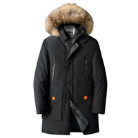 Isolierter Herren-Parka mit Kunstfell-Kapuze – Schwarz