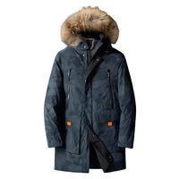 Isolierter Herren-Parka mit Kunstfell-Kapuze – Tarnfarbe blau
