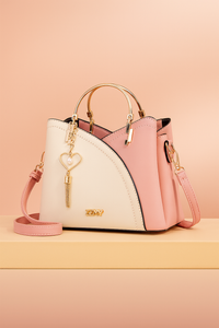 Elegante Damen-Schultertasche aus stilvollem Leder – Pink/White