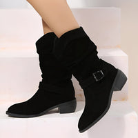Stiefelette Damen Elegant Komfort | Wildleder Look Niedriger Absatz – Schwarz