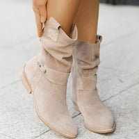 Stiefelette Damen Elegant Komfort | Wildleder Look Niedriger Absatz – Beige