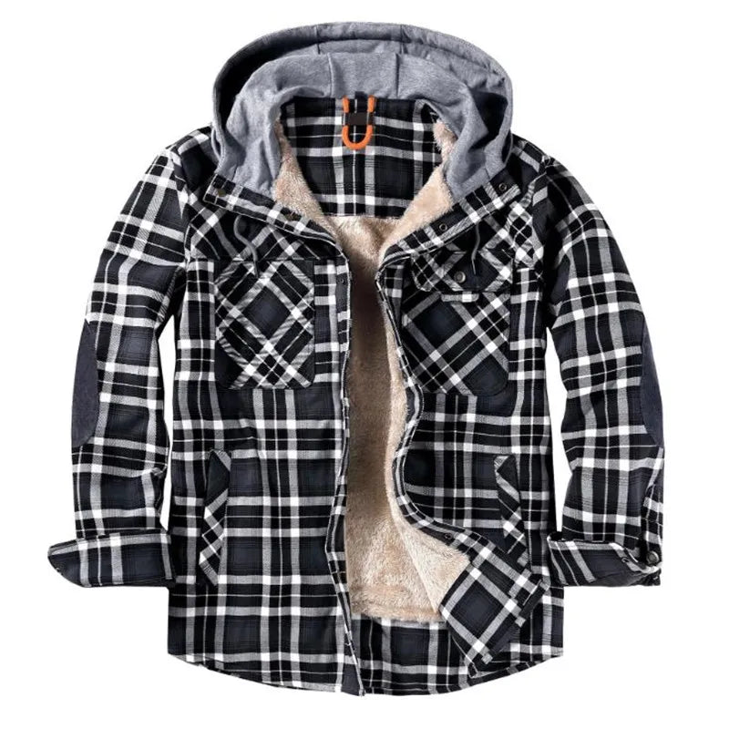 Honoree | Herren-Winterjacke aus Samt mit Kapuze und kariertem Innenfutter