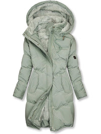 Winterjacke Damen Gefüttert Mit Kapuze | Lang Mit Reißverschluss und Knöpfen – Grün