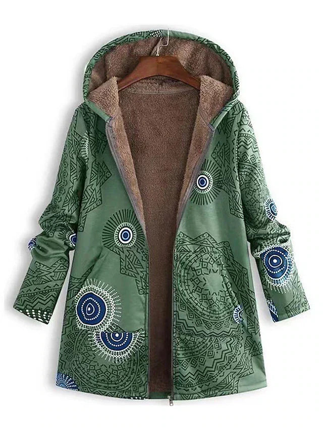 Weich gefütterte Kapuzenjacke für Frauen mit geometrischen Mustern