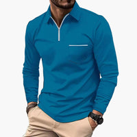Herren-Polo mit langen Ärmeln im klassischen Stil mit Brusttasche, ideal für Arbeit und Freizeit – Blau