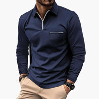 Herren-Polo mit langen Ärmeln im klassischen Stil mit Brusttasche, ideal für Arbeit und Freizeit – Marine