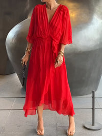 Claire | Midi-Kleid mit Taillengürtel – Rot