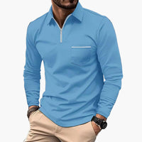 Herren-Polo mit langen Ärmeln im klassischen Stil mit Brusttasche, ideal für Arbeit und Freizeit – Hellblau