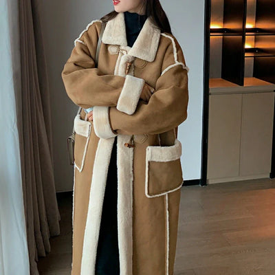 Reimirae | Damen Langer Mantel aus Lammfell Warm
