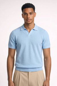 Polo Herren - Gestrickte Textur | Kurze Ärmel & Klassischer Kragen – Hellblau