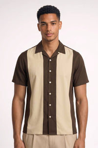 Polo Herren - Retro Colorblock | Kurze Ärmel – Braun Beige