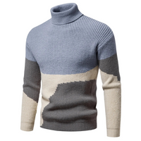 Moderner Blockstrick-Rollkragenpullover für Männer – Blau / Grau