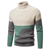Moderner Blockstrick-Rollkragenpullover für Männer – Weiß / Grau