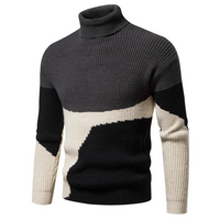 Moderner Blockstrick-Rollkragenpullover für Männer – Schwarz / Weiß