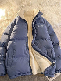 Wivenese | Vintage kurzer wattierter Mantel mit Stehkragen und Reißverschluss – Blau