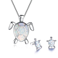 Meeresschildkröte Halskette + Ohrringe Set aus Opal und Silber – Weiß