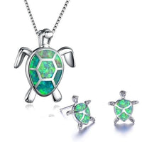 Meeresschildkröte Halskette + Ohrringe Set aus Opal und Silber – Grün