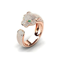 Verstellbarer Jaguar-Ring aus 18K Silber und 18K Roségold mit Grünen Zirkonia-Augen – Roségold