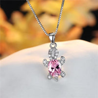 Schildkröten-Anhänger aus Sterlingsilber und ovalen Zirkonias – Rosa