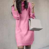 Vera | Stilvolles Damen Strickkleid mit lockerem Rollkragen – Rosa