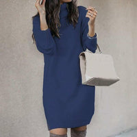 Vera | Stilvolles Damen Strickkleid mit lockerem Rollkragen – Blau