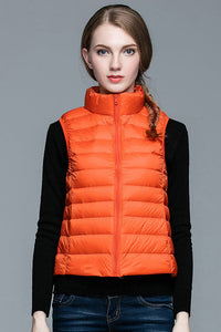 | Superpositionsstil ärmellose Daunenjacke – Orange