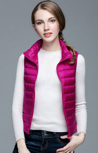 | Superpositionsstil ärmellose Daunenjacke – Fuchsie rosa