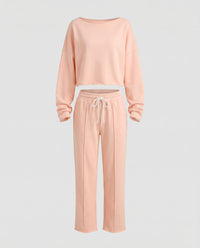 Damen Casual Sweatshirt und weit geschnittene Hose Set – Rosa