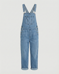 Damen Jeans Latzhose Oversized mit tiefen Taschen – Hellblau