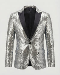 Glänzender Herren Pailletten Blazer – Silber
